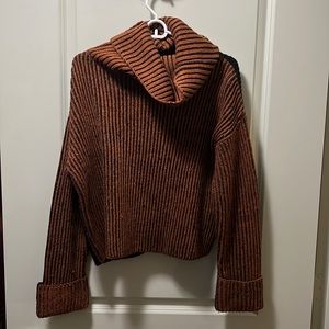 topshop oversized knit burnt orange and black turtleneck sweater